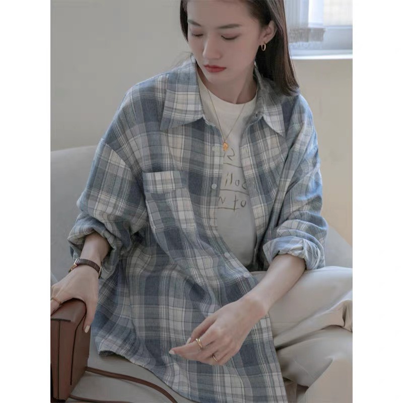 Áo Sơ Mi Nam Nữ, Form Rộng Kẻ Sọc Caro Xanh 💋Freeship💋 Áo sơ mi form rộng dài tay, chất thô dạ cổ bẻ Oversize