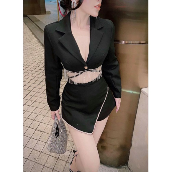 SET ÁO VEST KẾT DÂY XOÀN + CHÂN VÁY TÀ LỆCH