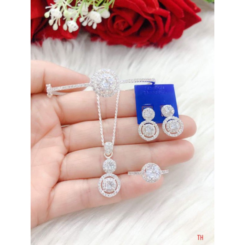BỘ DÂY CHUYỀN NHẪN BÔNG TAI VÀ VÒNG TAY BẠC TA CAO CẤP