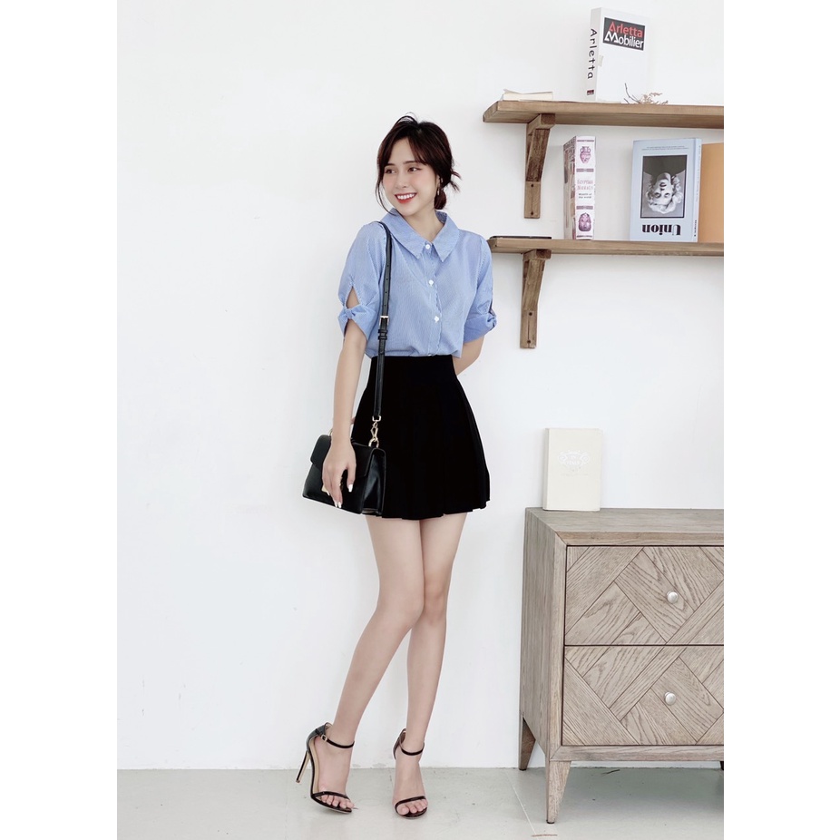 ÁO SƠ MI KẺ NỮ ĐẸP TAY CỘC AM143 ROSARA | BigBuy360 - bigbuy360.vn