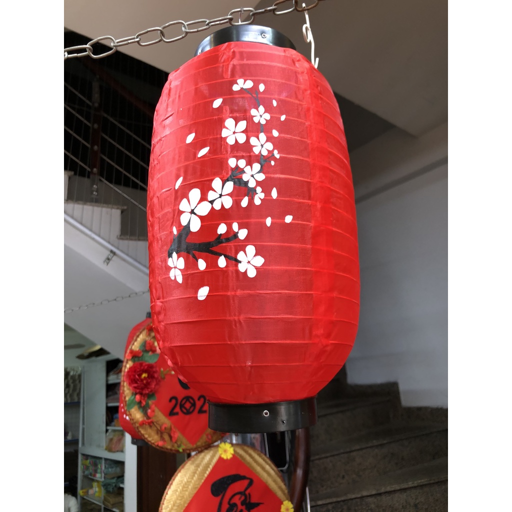 Đèn lồng đỏ hoa mai đào trang trí Tết - đèn lồng vải kiểu Nhật