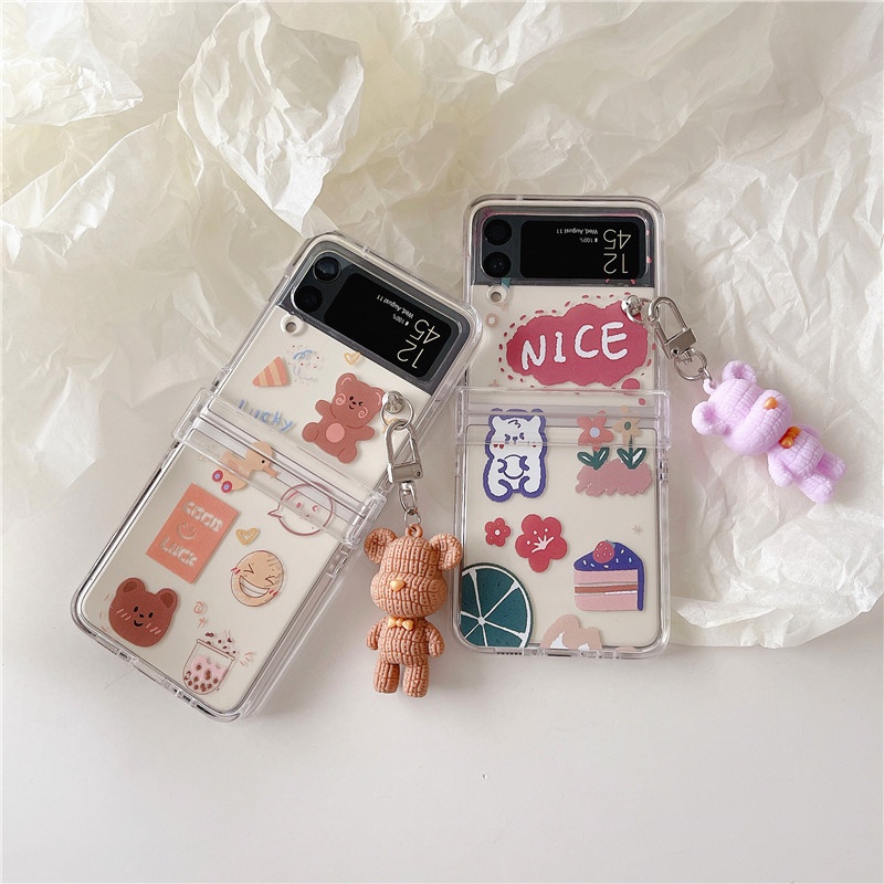 Ốp Điện Thoại Nắp Gập Chống Sốc Gắn Dây Đeo Hình Gấu Bông Nhiều Màu Dễ Thương Cho Samsung Galaxy Z Flip 4 Z Flip 3 Zflip 3 Z Flip 4 Flip 3