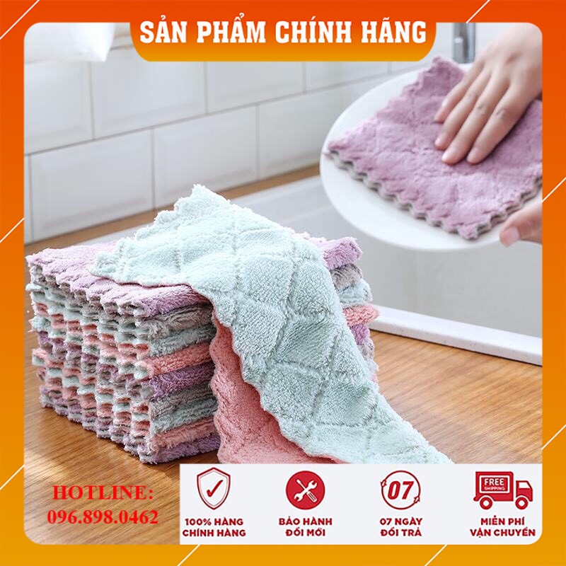 Khăn lau đa năng bếp, bát đĩa, cốc chén thấm nước chống dính dầu mỡ hai mặt loại to 15x26cm