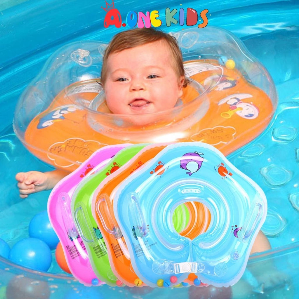 Phao bơi đeo cổ cho bé tập bơi đứng có quai tay cầm chống lật A.oneKids