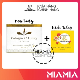 Combo Kem Body Đông Anh Collagen X3 Luxury và Kích trắng da Colagen X3 chính hãng