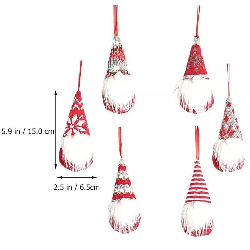 Set 6 Búp Bê Hình Ông Già Noel Đội Mũ Len Mini Không Mặt Trang Trí Cây Thông Giáng Sinh