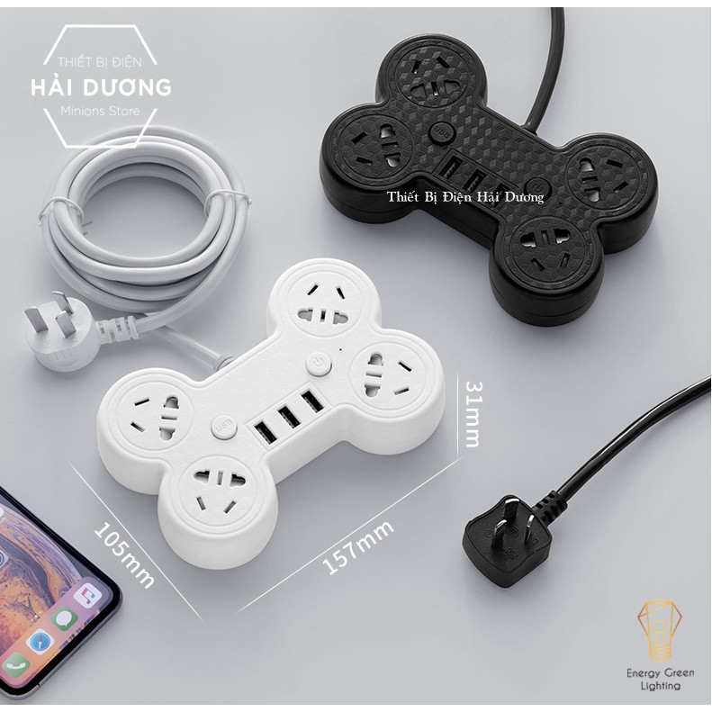 Ổ Cắm Điện Thông Minh Hình Xương OD-816 Chuyển Đổi Đa Chức Năng - Có Đầu Cắm USB Chuẩn Sạc An Toàn -Tặng kèm phích