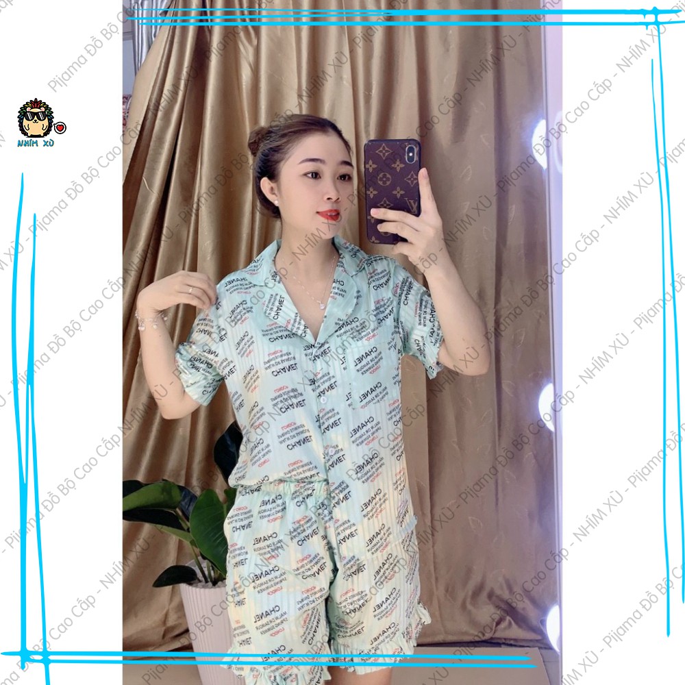 Đồ Bộ Ngủ Pijama Mặc Nhà Vải Gấm Cao Cấp CC Graffity Quần Đùi Áo Tay Ngắn