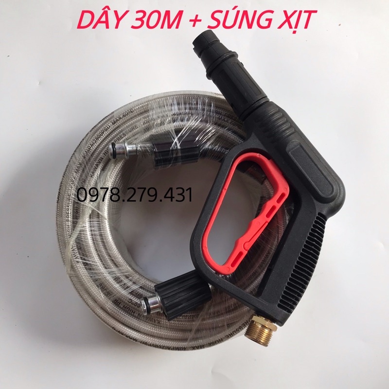 COMBO dây rửa xe và súng xịt 10M-15M-20M-30M / SÚNG XỊT ÁP LỰC CAO REN 22MM