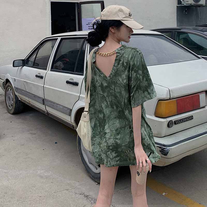 Áo thun COZOKC tay ngắn dáng rộng hở lưng thời trang