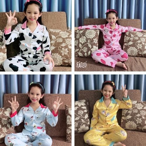 Quần Áo Trẻ Em , Bộ Đồ Ngủ Pijama Dài Tay Với Chất Lụa Gấm Cao Cấp Mềm Mại