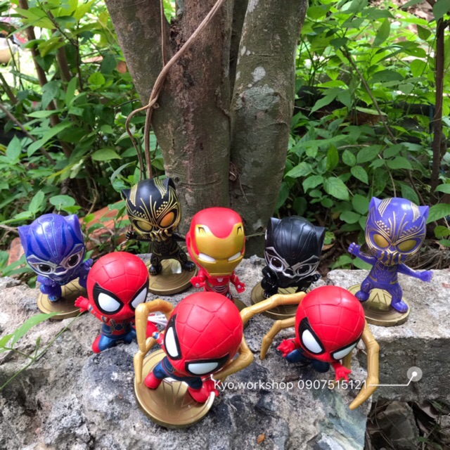 [Không hộp] Mô hình combo 8 món Chibi Black Panther - Ironman - Spiderman Marvel
