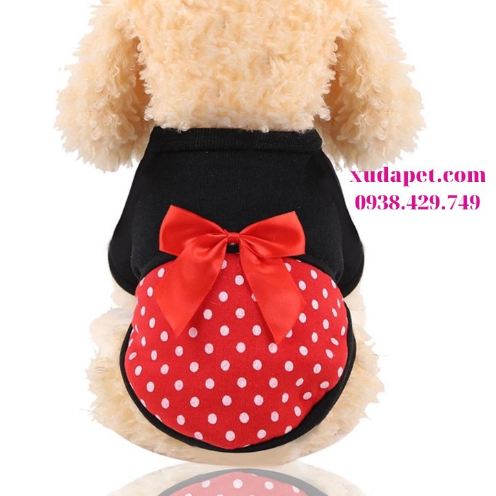 Áo mickey chấm bi nơ đỏ chất liệu thun co giãn cao cấp, giúp cho thú cưng trông rất xinh xắn, thời trang - SP000591