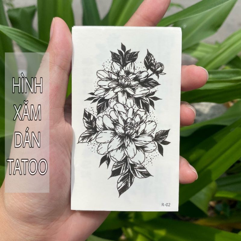 Hình xăm hoa đơn sắc r02. Tatoo dán tạm thời size 10x6cm