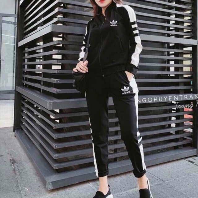 Sét bộ thể thao kẻ sọc đen xám