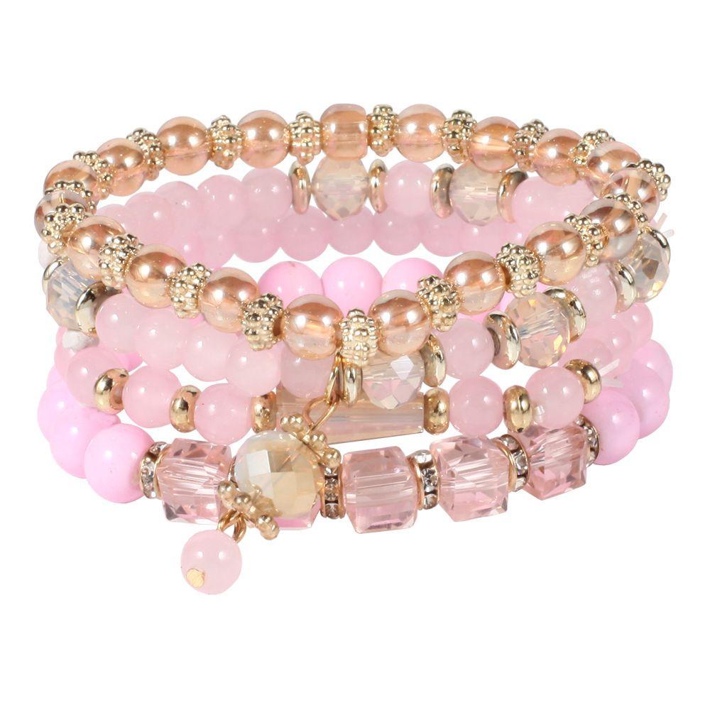 ❥EUCA❥ 4pcs/set Jewelry Gift Bracelet Charm Multilayer Bangles Women Beach Fashion Bohemian Summer|Beads/Multicolor