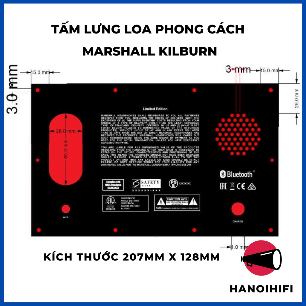 Mặt lưng loa phong cách DIY Marshall Kilburn bằng mica in UV 2 lớp
