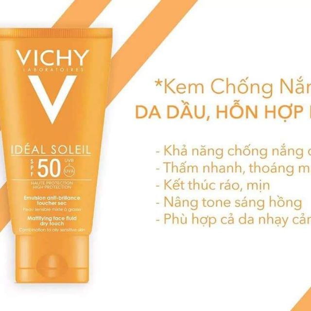 Kem Chống Nắng Vichy Ideal Soleil SPF50 (50ml) Pháp Cho Da Dầu, Chống nắng, chống tia UV hiệu quả bảo vệ làn da