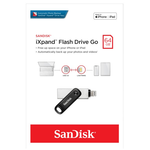 USB OTG SanDisk iXpand 3.0 Flash Drive Go 64GB (Bạc) - Hàng Chính Hãng