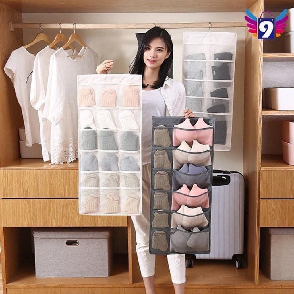 Túi Treo Đồ Lót, Tất Vớ 2 Mặt Nhiều Ngăn Có Móc Treo, Túi Treo Đồ Nhiều Ngăn