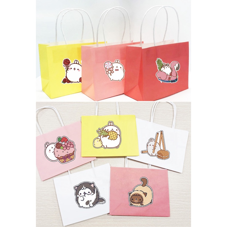 TÚI GIẤY molang TGI4 pusheen ba anh em gấu bare bear tonton khủng long 14x18cm gấu brown capoo hoàng thượng mèo