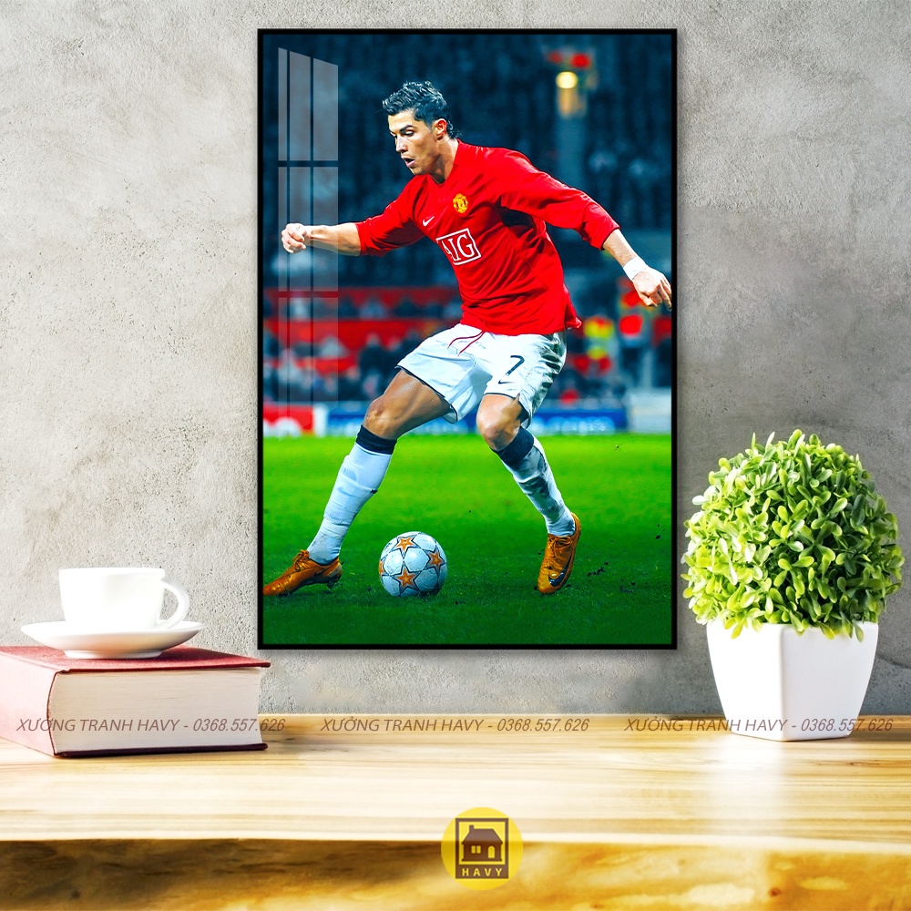 Tranh bóng đá treo tường Ronaldo CR7 mica gương cao cấp, tranh cr7