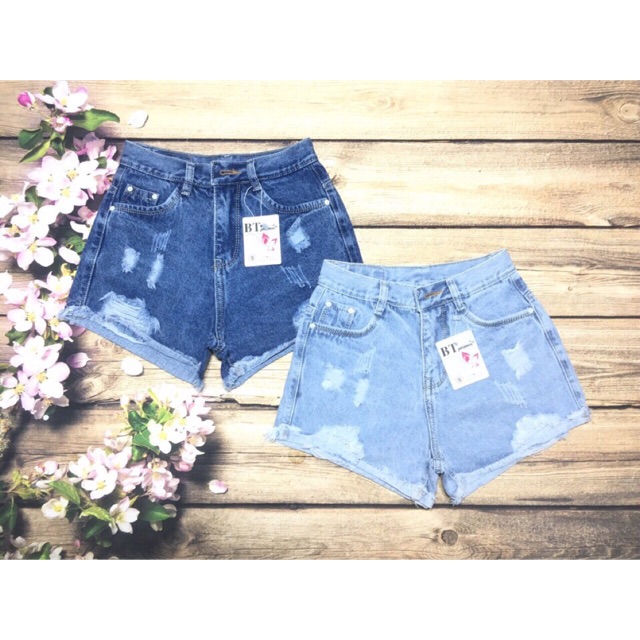 Quần short jean rách lưng cao