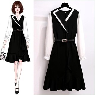 đầm cổ vest tay dài