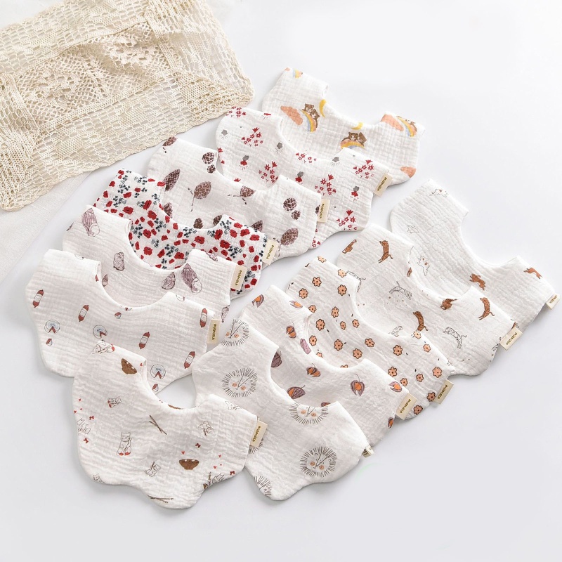 Yếm Ăn 6 Lớp Bằng Chất Liệu Muslin Hình Cánh Hoa Xoay 360 Độ Dành Cho Các Bé