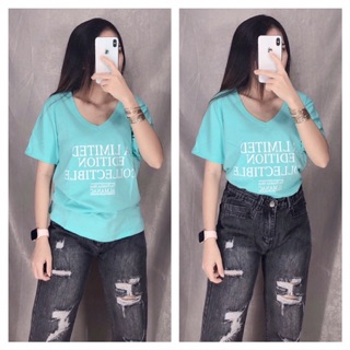 Áo thun cổ tim cotton giấy