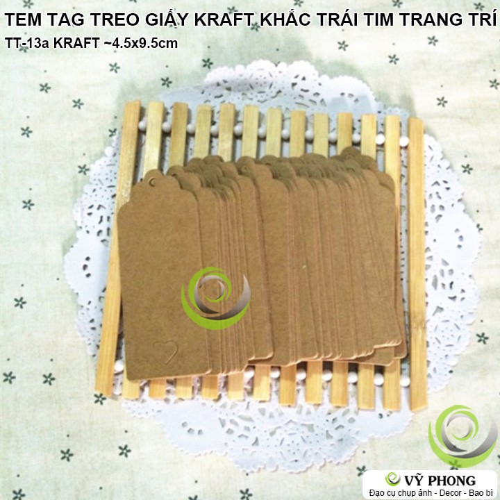 SET 50 TEM TREO TAG TREO KHẮC TRÁI TIM GIẤY KRAFT,TRẮNG TRANG TRÍ ĐÓNG GÓI HỘP QUÀ HỘP ĐỰNG BÁNH KẸO TT-13