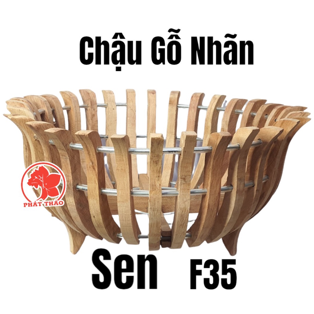 Chậu Gỗ Trồng Lan  35cm gỗ Nhãn TẶNG móc treo và lưới lót chậu