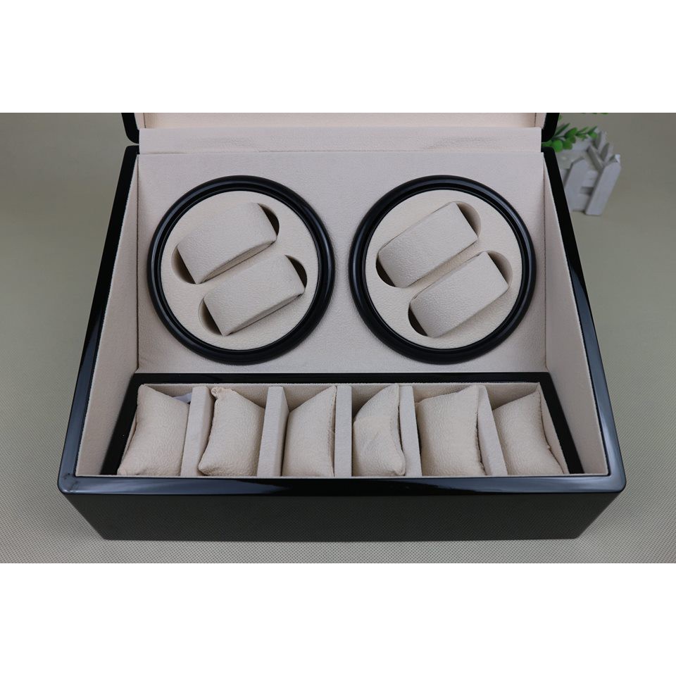 Hộp Đựng Đồng Hồ Cơ 4 ổ xoay + 6 ngăn trưng bày gỗ