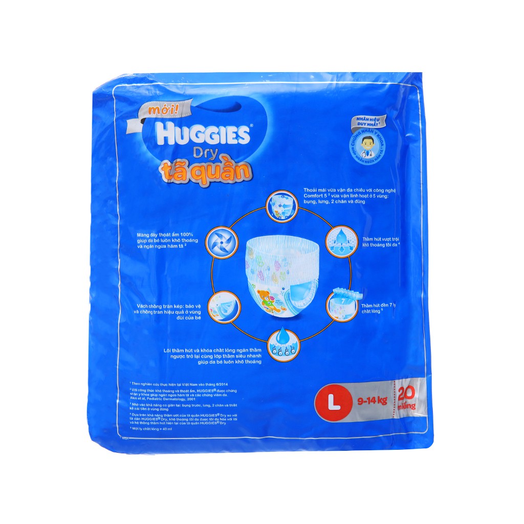 Tã quần Huggies Dry size L 20 miếng (cho bé 9 - 14kg)