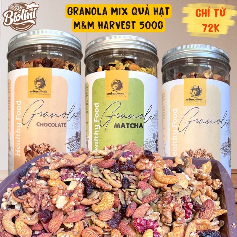 GRANOLA 90% quả hạt vị Matcha Nhật Bản ĂN KIÊNG, KHÔNG ĐƯỜNG 500g