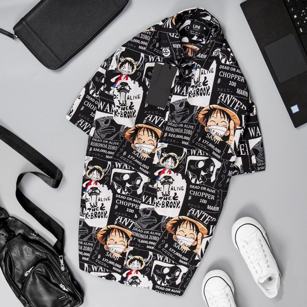 Áo sơ mi Nam nữ Luffy tay ngắn unisex lụa in nhiệt phong cách ulzzang - GIN STORE