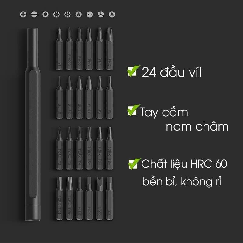 Bộ Tua Vít Đa Năng 24 Chi Tiết Chất Liệu Thép Từ Tính Cao Cấp Dùng Để Sửa Chữa Máy Mọc, Điện Tử Cỡ Nhỏ