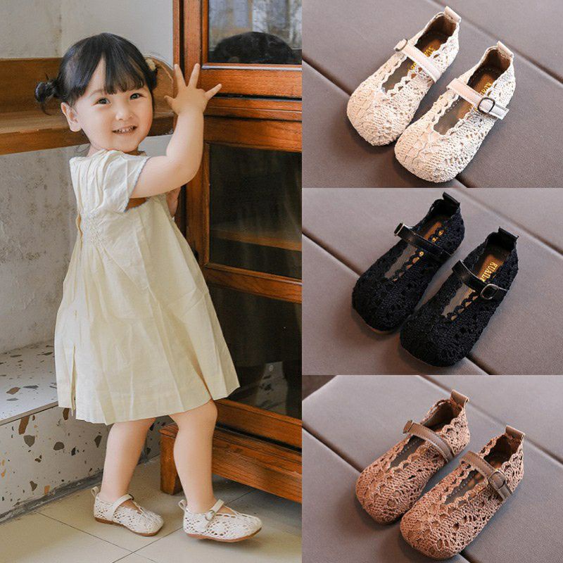 Giày búp bê đế mềm phối ren vintage bé gái