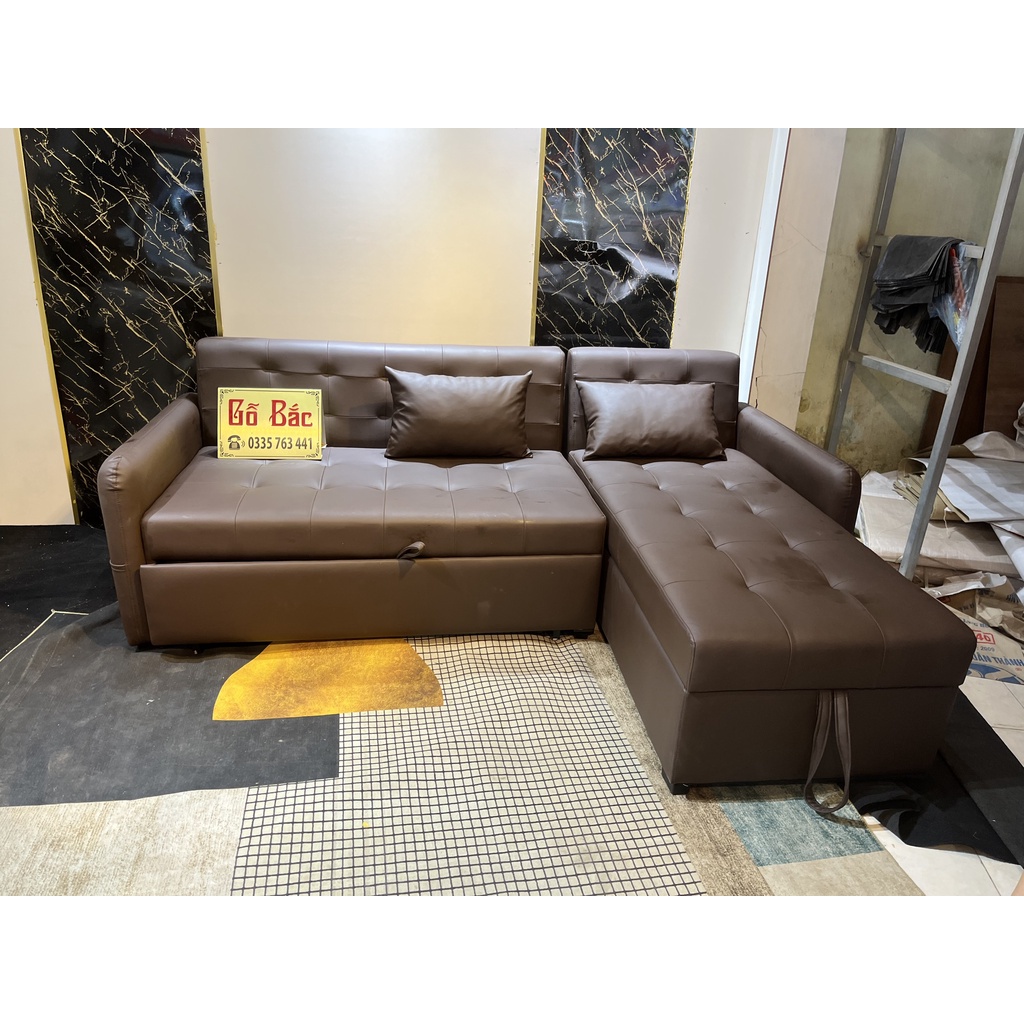 Sofa khung gỗ tự nhiên góc el thiết kế thông minh kéo ra thành sofa giường kích thước 2m2x1m6
