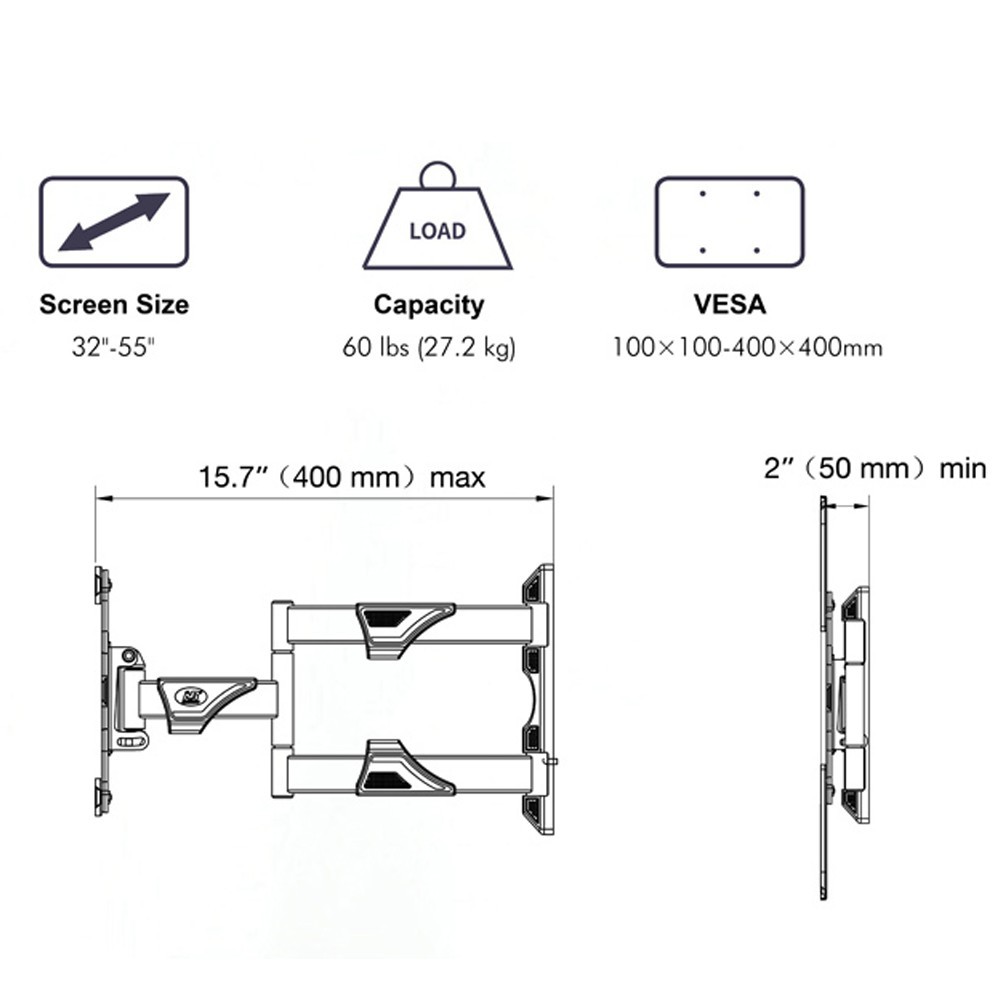 Giá treo Khung treo tivi North Bayou NB-P4 từ 32- 55 inch xoay Tải trọng tối đa 27Kg - Hàng chính hãng