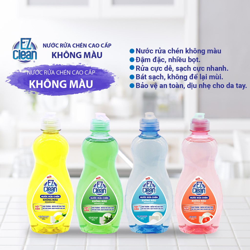 Nước rửa chén không màu EZ CLEAN hương Bưởi 450gr