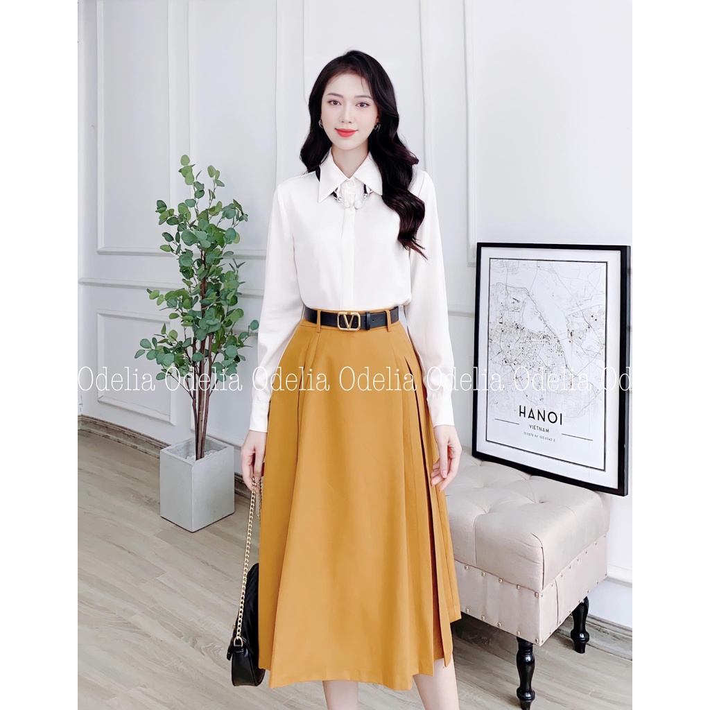 Chân váy dáng dài cao cấp Odelia, đai da đen - CV6396