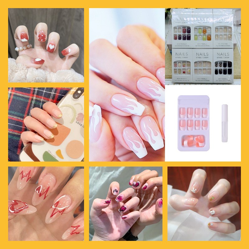 Bộ 24 Móng Tay Giả Đính Trang Trí Nghệ Thuật Xinh Xắn