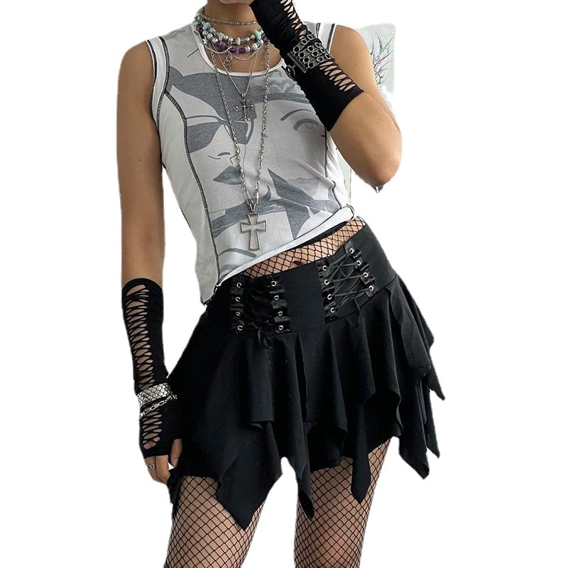 Chân Váy Lưng Cao Xếp Ly Lệch Tà Kiểu Đường Phố Thời Trang Cho Nữ