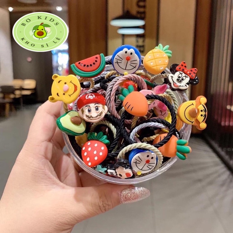 Hộp Dây Cột, Buộc Tóc Nhựa 30 Chi Tiết Siêu Đáng Yêu Cho Bé