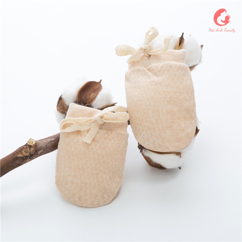 Bao tay giữ ấm cho bé, cotton hữu cơ, có dây buộc