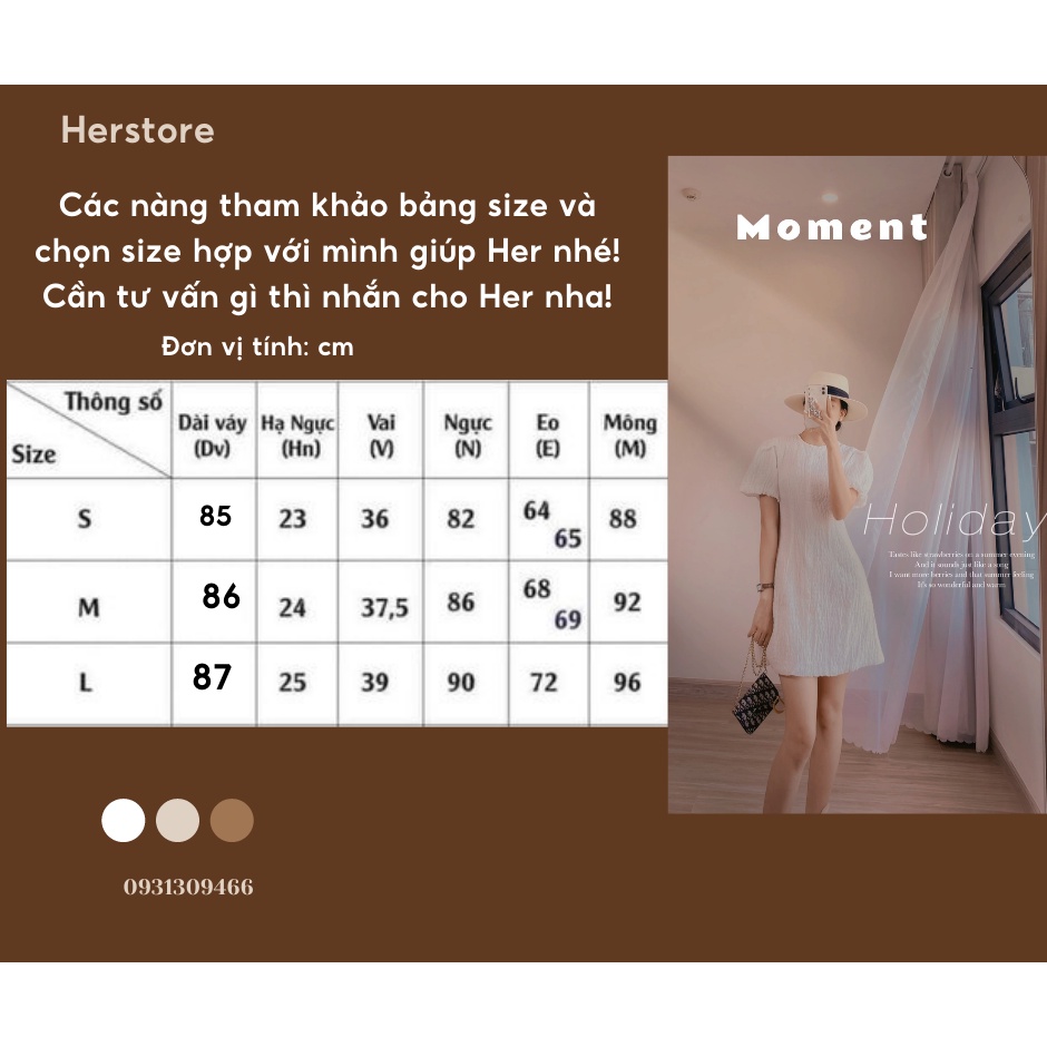 Váy trắng tay phồng tiểu thư dáng xòe hai lớp -herstore