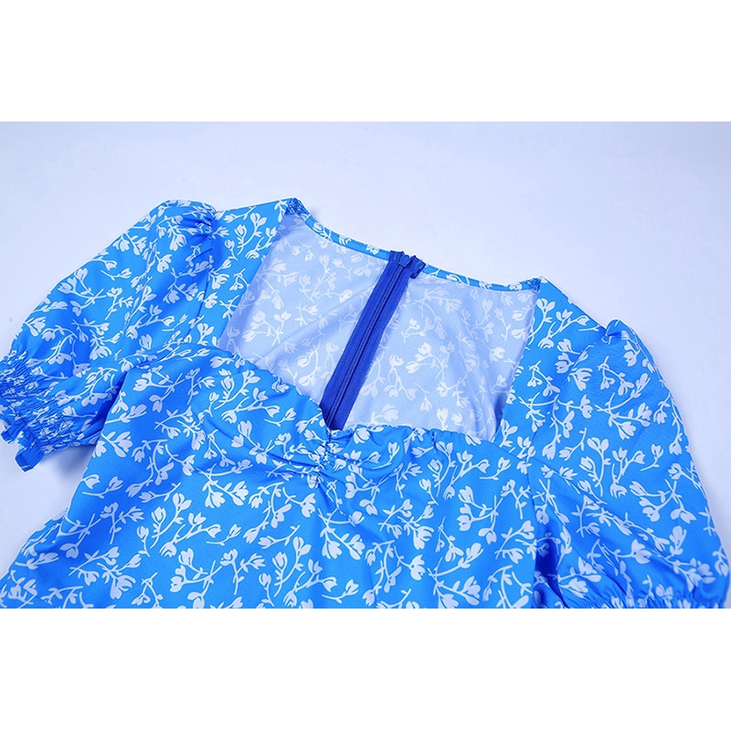 Fashion Women Flower Print Split Square Neck Short Sleeve Casual Pretty Midi Dress | BigBuy360 - bigbuy360.vn