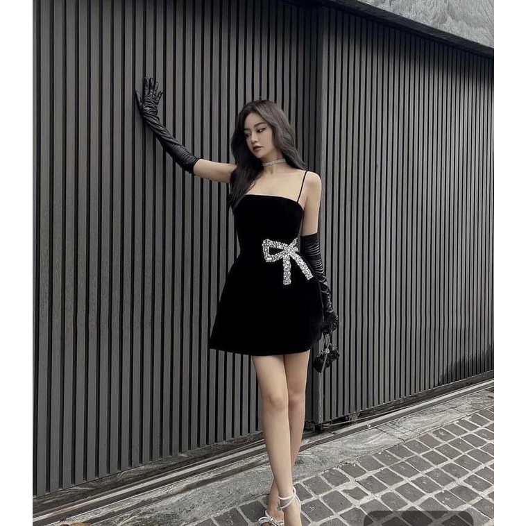 (100% hình thật do shop chụp) {YAME BY THUY TRAN } VÁY NHUNG 2S ĐÍNH ĐÁ NƠ EO (V32)