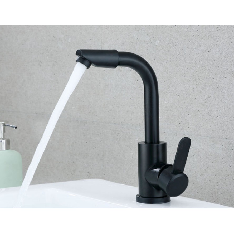 Vòi lavabo nóng lạnh đen Inox 304  MS4 - đầu vòi xoay 360 độ